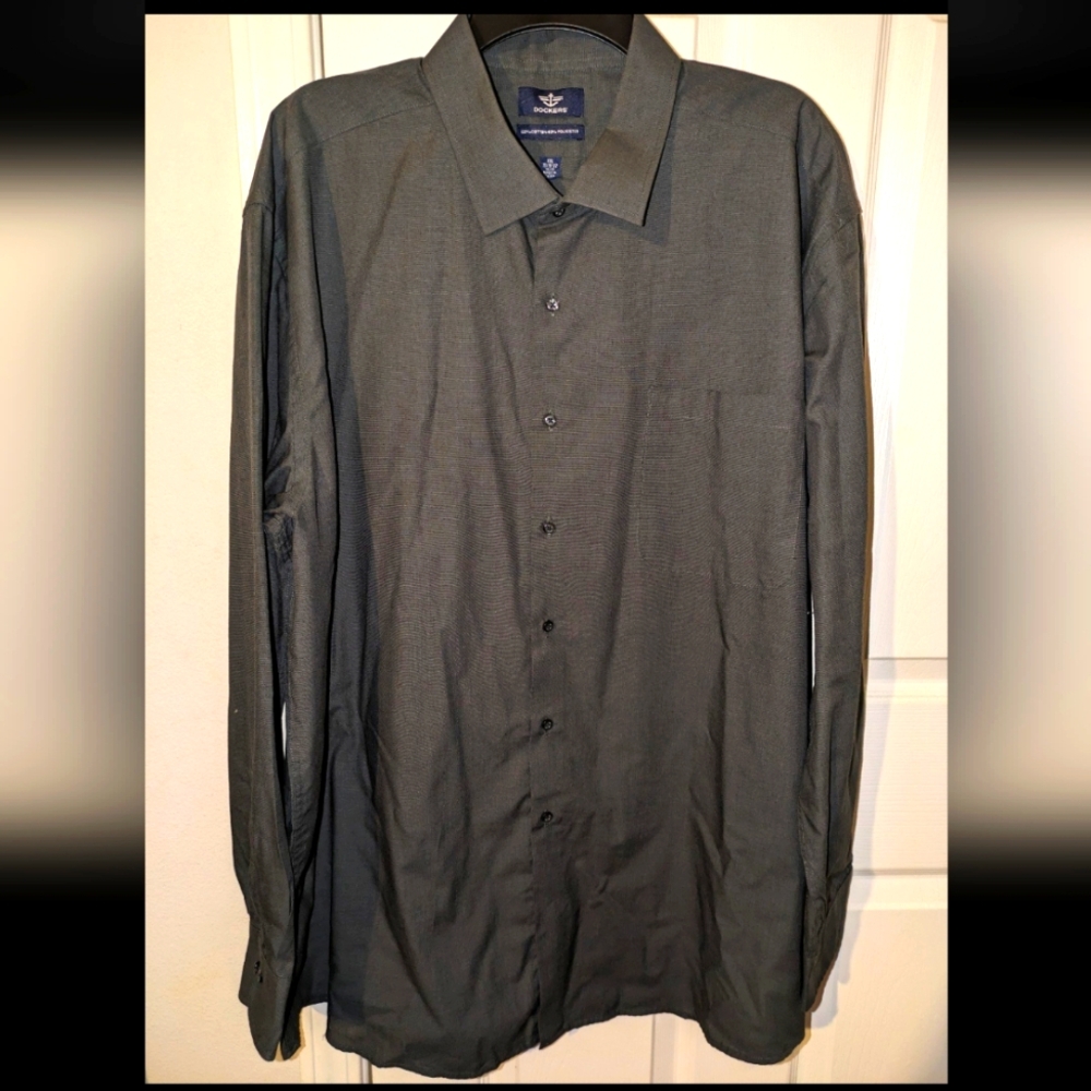 Dockers Mens XXL Gray Button Down Shirt Long Sleeve 18 18.5 36/37 Cotton Blend